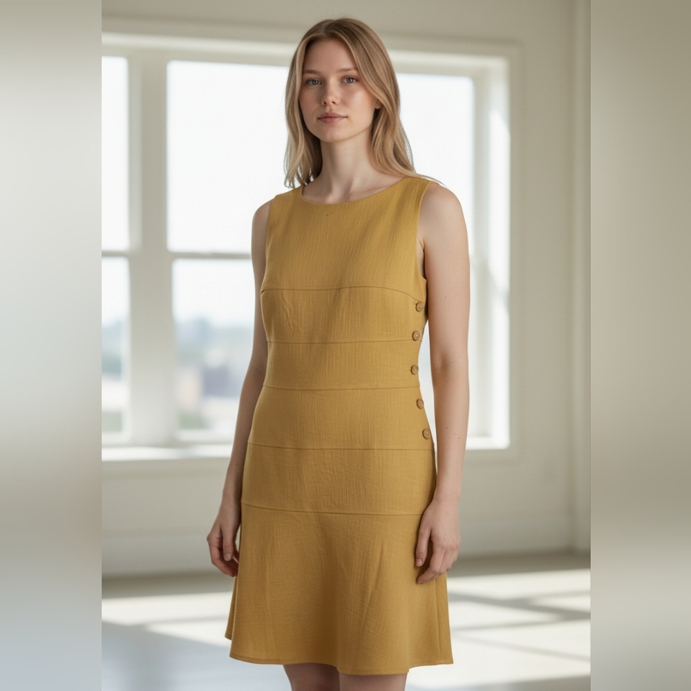 Express Yellow Midi Dress with Side Buttons